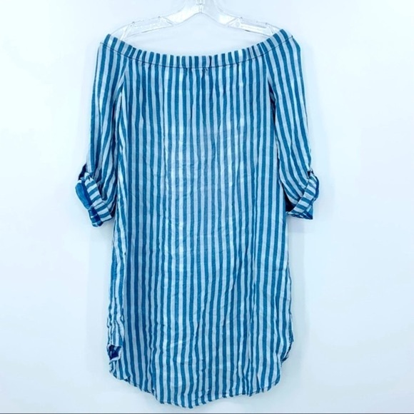 Bella Dahl Off Shoulder Button Front Pinstripe Marina Wash - Picture 6 of 10